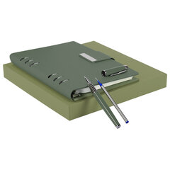 Ежедневник на кольцах в наборе с ручкой А5, 165&times;229 мм, BRAUBERG &laquo;Lux&raquo;, под кожу, 100 листов, зеленый, 116858