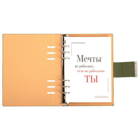 Ежедневник на кольцах в наборе с ручкой А5, 165x229 мм, BRAUBERG "Lux", под кожу, 100 листов, зеленый, 116858 - фото 9