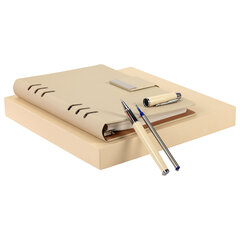 Ежедневник на кольцах в наборе с ручкой А5, 165&times;229 мм, BRAUBERG &laquo;Lux&raquo;, под кожу, 100 листов, бежевый, 116859