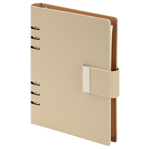 Ежедневник на кольцах в наборе с ручкой А5, 165x229 мм, BRAUBERG "Lux", под кожу, 100 листов, бежевый, 116859 - фото 2