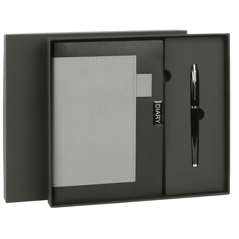 Ежедневник в наборе с ручкой А5, 144x210 мм, BRAUBERG "Style" под кожу, 160 листов, черный, 116860