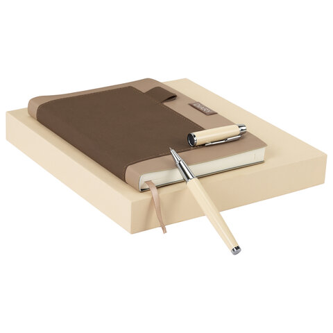 Ежедневник в наборе с ручкой А5, 144x210 мм, BRAUBERG "Style" под кожу, 160 листов, бежевый, 116861 - фото 4