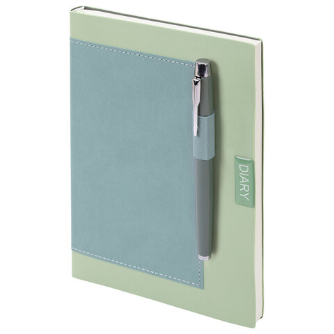 Ежедневник в наборе с ручкой А5, 144x210 мм, BRAUBERG "Style" под кожу, 160 листов, зелёный, 116863 - фото 6