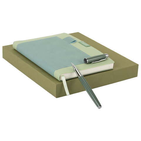 Ежедневник в наборе с ручкой А5, 144x210 мм, BRAUBERG "Style" под кожу, 160 листов, зелёный, 116863 - фото 4