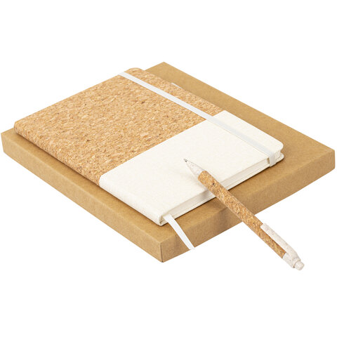 Блокнот в наборе с ручкой А5, 145х213 мм, BRAUBERG "Cork", под кожу, ЭКО обложка, 80 листов, бежевый, 116864 - фото 4