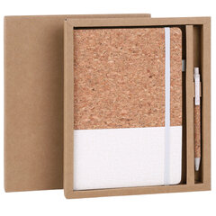 Блокнот в наборе с ручкой А5, 145&times;213 мм, BRAUBERG &laquo;Cork&raquo;, под кожу, ЭКО обложка, 80 листов, бежевый, 116864