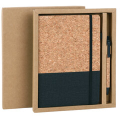 Блокнот в наборе с ручкой А5, 145&times;213 мм, BRAUBERG &laquo;Cork&raquo;, под кожу, ЭКО обложка, 80 листов, черный, 116865