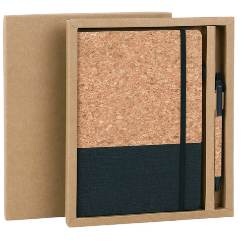 Блокнот в наборе с ручкой А5, 145х213 мм, BRAUBERG "Cork", под кожу, ЭКО обложка, 80 листов, черный, 116865