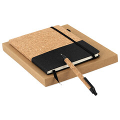 Блокнот в наборе с ручкой А5, 145&times;213 мм, BRAUBERG &laquo;Cork&raquo;, под кожу, ЭКО обложка, 80 листов, черный, 116865