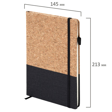 Блокнот в наборе с ручкой А5, 145х213 мм, BRAUBERG "Cork", под кожу, ЭКО обложка, 80 листов, черный, 116865 - фото 3