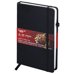 Скетчбук для смешанных техник MixMedia, 200 г/<wbr/>м<sup>2</sup>, 130&times;210 мм, 60 л., КОЖЗАМ, резинка, BRAUBERG ART CLASSIC, 116969