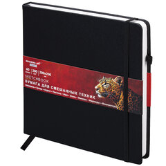 Скетчбук для смешанных техник MixMedia, 200 г/<wbr/>м<sup>2</sup>, 200&times;200 мм, 60 л., КОЖЗАМ, резинка, BRAUBERG ART CLASSIC, 116970