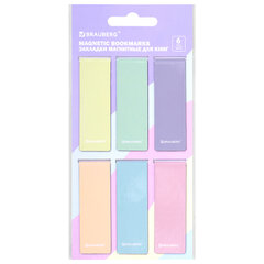 Закладки для книг МАГНИТНЫЕ, &laquo;PASTEL&raquo;, набор 6 штук, 60&times;20 мм, BRAUBERG, 117013