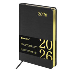 Ежедневник датированный 2026 А5 138&times;213 мм, BRAUBERG &laquo;Iguana&raquo;, под кожу, черный, 117054