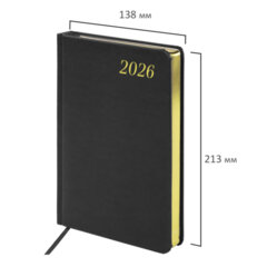 Ежедневник датированный 2026 А5 138&times;213 мм, BRAUBERG &laquo;Iguana&raquo;, под кожу, черный, 117054