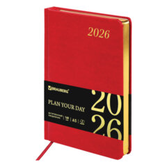 Ежедневник датированный 2026 А5 138&times;213 мм, BRAUBERG &laquo;Iguana&raquo;, под кожу, красный, 117055