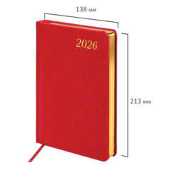 Ежедневник датированный 2026 А5 138&times;213 мм, BRAUBERG &laquo;Iguana&raquo;, под кожу, красный, 117055