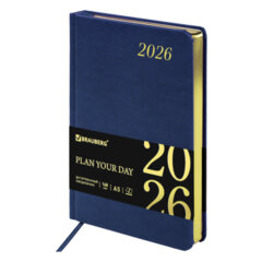 Ежедневник датированный 2026 А5 138&times;213 мм, BRAUBERG &laquo;Iguana&raquo;, под кожу, синий, 117056