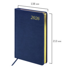 Ежедневник датированный 2026 А5 138&times;213 мм, BRAUBERG &laquo;Iguana&raquo;, под кожу, синий, 117056
