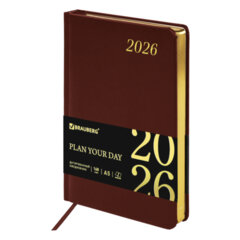 Ежедневник датированный 2026 А5 138&times;213 мм, BRAUBERG &laquo;Iguana&raquo;, под кожу, коричневый, 117057