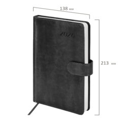 Ежедневник датированный 2026 А5 138&times;213 мм, BRAUBERG &laquo;Legend&raquo;, под кожу, застежка, серый, 117068