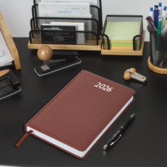 Ежедневник датированный 2026, А5, 138&times;213 мм, BRAUBERG &laquo;Profile&raquo;, балакрон, коричневый, 117072