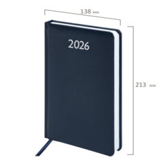 Ежедневник датированный 2026, А5, 138&times;213 мм, BRAUBERG &laquo;Profile&raquo;, балакрон, синий, 117073