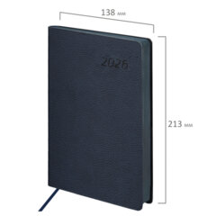 Ежедневник датированный 2026 А5 138&times;213 мм, BRAUBERG &laquo;Stylish&raquo;, под кожу, гибкий, темно-синий, 117096