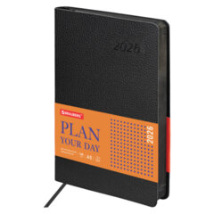 Ежедневник датированный 2026 А5 138&times;213 мм, BRAUBERG &laquo;Stylish&raquo;, под кожу, гибкий, черный, 117097