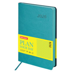 Ежедневник датированный 2026 А5 138&times;213 мм, BRAUBERG &laquo;Stylish&raquo;, под кожу, гибкий, бирюзовый, 117098