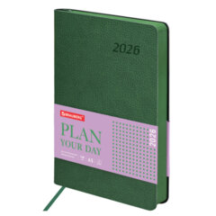 Ежедневник датированный 2026 А5 138&times;213 мм, BRAUBERG &laquo;Stylish&raquo;, под кожу, гибкий, зеленый, 117102
