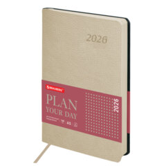 Ежедневник датированный 2026 А5 138&times;213 мм, BRAUBERG &laquo;Stylish&raquo;, под кожу, гибкий, бежевый, 117104