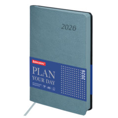 Ежедневник датированный 2026 А5 138&times;213 мм, BRAUBERG &laquo;Stylish&raquo;, под кожу, гибкий, серо-голубой, 117105