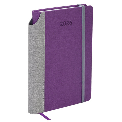 Ежедневник датированный 2026 А5 138x213 мм, BRAUBERG "Mosaic", под кожу, карман для ручки, фиолетовый, 117113