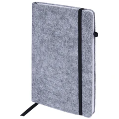 Блокнот А5 138&times;213 мм BRAUBERG &laquo;Voylok&raquo;, войлок, резинка, держатель, 80 л., клетка, серый, 117135