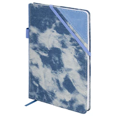 Блокнот А5 135&times;210 мм BRAUBERG &laquo;Denim&raquo;, ткань/<wbr/>экокожа, резинка, держатель, 80 л., клетка, голубой, 117138