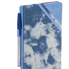 Блокнот А5 135&times;210 мм BRAUBERG &laquo;Denim&raquo;, ткань/<wbr/>экокожа, резинка, держатель, 80 л., клетка, голубой, 117138