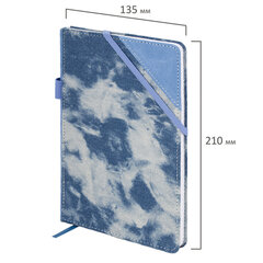 Блокнот А5 135&times;210 мм BRAUBERG &laquo;Denim&raquo;, ткань/<wbr/>экокожа, резинка, держатель, 80 л., клетка, голубой, 117138