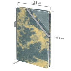 Блокнот А5 135&times;210 мм BRAUBERG &laquo;Denim&raquo;, ткань/<wbr/>экокожа, резинка, держатель, 80 л., клетка, синий, 117139