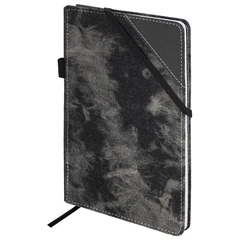 Блокнот А5 135&times;210 мм BRAUBERG &laquo;Denim&raquo;, ткань/<wbr/>экокожа, резинка, держатель, 80 л., клетка, черный, 117140