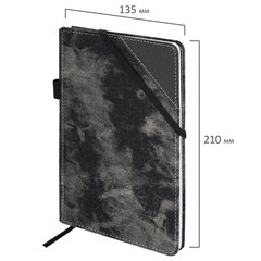 Блокнот А5 135&times;210 мм BRAUBERG &laquo;Denim&raquo;, ткань/<wbr/>экокожа, резинка, держатель, 80 л., клетка, черный, 117140