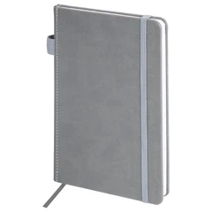 Блокнот А5 135&times;212 мм BRAUBERG &laquo;Edge&raquo;, под кожу, резинка, держатель, 80 л., клетка, серый, 117146