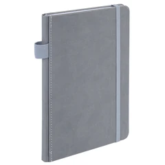 Блокнот А5 135&times;212 мм BRAUBERG &laquo;Edge&raquo;, под кожу, резинка, держатель, 80 л., клетка, серый, 117146