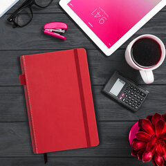 Блокнот А5 135&times;212 мм BRAUBERG &laquo;Edge&raquo;, под кожу, резинка, держатель, 80 л., клетка, красный, 117147