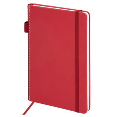 Блокнот А5 135&times;212 мм BRAUBERG &laquo;Edge&raquo;, под кожу, резинка, держатель, 80 л., клетка, красный, 117147