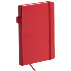 Блокнот А5 135&times;212 мм BRAUBERG &laquo;Edge&raquo;, под кожу, резинка, держатель, 80 л., клетка, красный, 117147