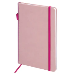 Блокнот А5 135&times;212 мм BRAUBERG &laquo;Edge&raquo;, под кожу, резинка, держатель, 80 л., клетка, розовый, 117148