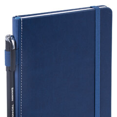 Блокнот А5 135&times;212 мм BRAUBERG &laquo;Edge&raquo;, под кожу, резинка, держатель, 80 л., клетка, синий, 117149