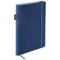 Блокнот А5 135&times;212 мм BRAUBERG &laquo;Edge&raquo;, под кожу, резинка, держатель, 80 л., клетка, синий, 117149