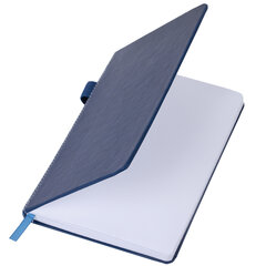 Блокнот А5 135&times;212 мм BRAUBERG &laquo;Edge&raquo;, под кожу, резинка, держатель, 80 л., клетка, синий, 117149